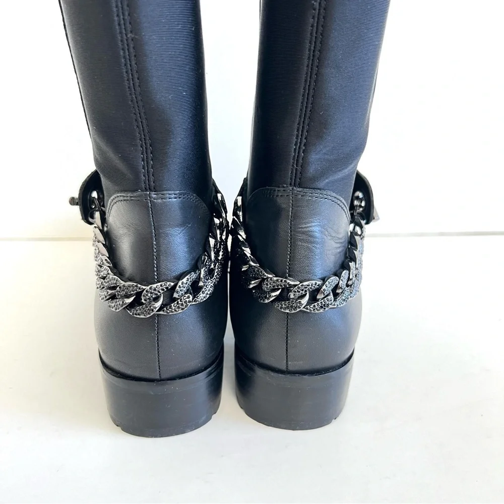 KARL LAGERFELD Paris Shay Leather Textile Chain Over-The-Knee Boots Sz 8 M NWOB